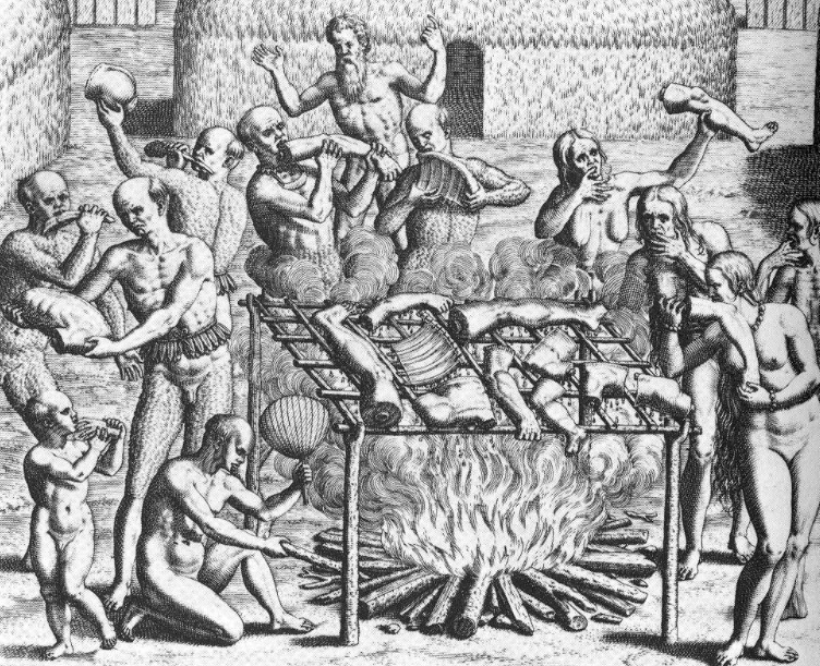 Cannibals , Gravure de Théodore de Bry, 1562