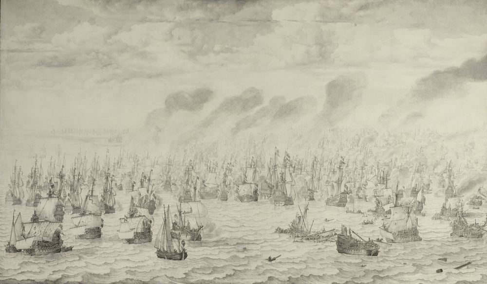 The Battle of Scheveningen in 1653 during the First Anglo–Dutch War. &nbsp;Image from   Military Wikia