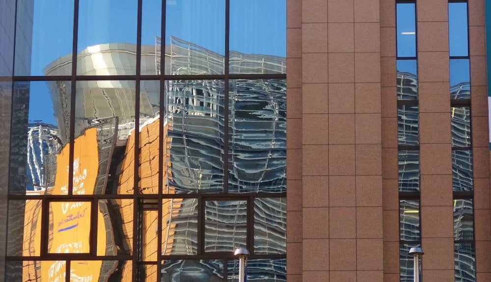 The Berlaymont building, Brussels HQ of the European Commission, refracted. Image copyright Jeremy Smith