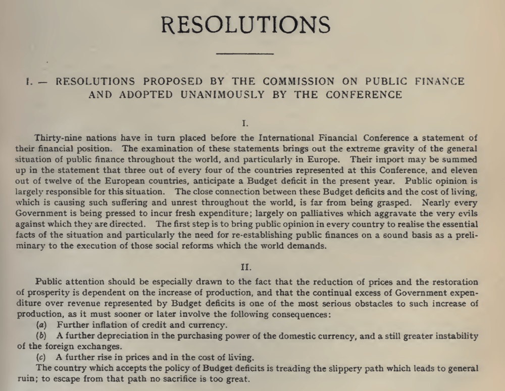 Extract from Resolutions of Brussels International Financial Conference 1920